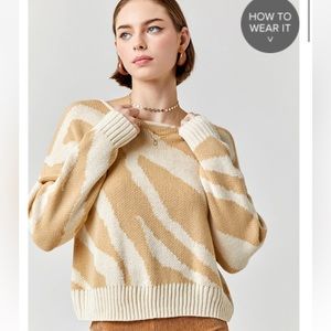 Francesca’s Naya Open Back Taupe Zebra Sweater Size XS (but runs big)